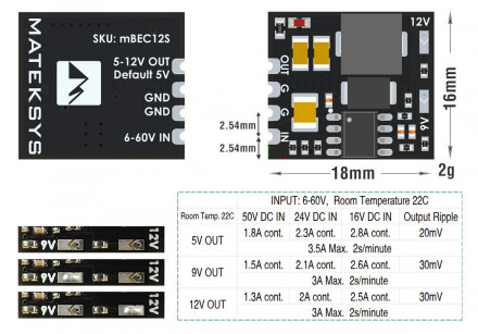 Плата BEC MATEKSYS Micro с 6 - 60 В на 5 / 9 / 12 В (регулируемый выход)