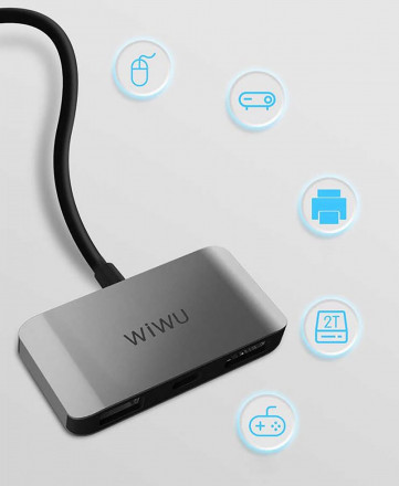 Хаб WiWU Alpha C2H 3 in 1 USB Type-C HUB Gray