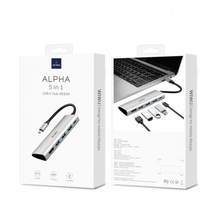 USB-концентратор Хаб WiWU Alpha A531H Type-C to 3 x USB 3.0 / 1 x HDMI / 1 x Type-C Grey