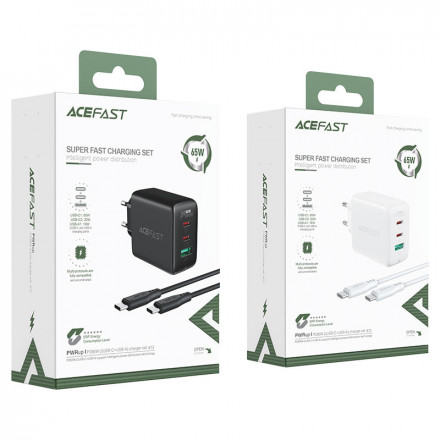 Зарядное устройство для Macbook/Iphone Acefast A13 PD65W (2xUSB-C+1xUSB-A)