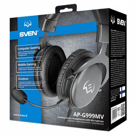 Игровая гарнитура с металлическими чашами и отстёгивающимся микрофоном SVEN AP-G999MV