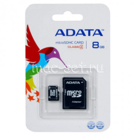 Micro SDHC Card ADATA 8GB Class 4 + адаптер SD