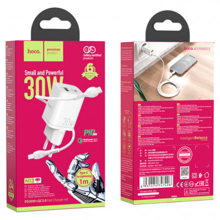 Сетевое зарядное устройство Hoco N13 Bright PD30W+QC3.0 charger
