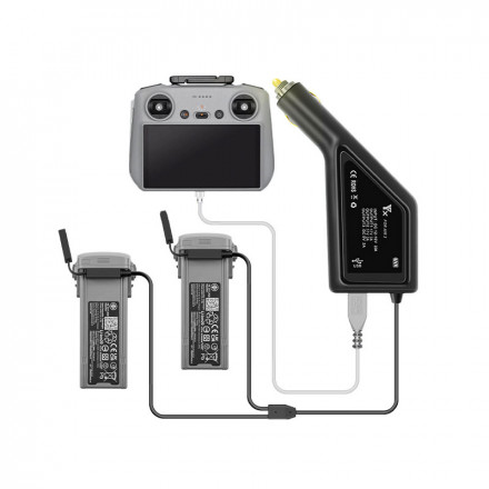 Автомобильное зарядное устройство для 2 аккумуляторов и пульта DJI Air 3 (YX)