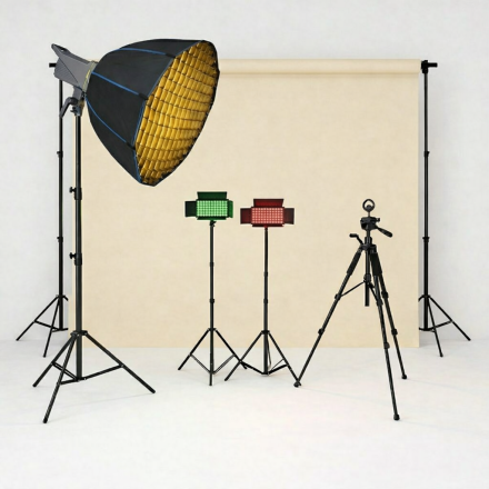 Комплект студийного освещения Home Studio Max с фоном 2x3м — Bediro T200 Pro 200W, Octobox 70 см, 2× RGB LED U600 PRO, стойки, штатив и MagSafe держатель