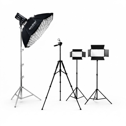 Профессиональный студийный свет Pro Studio: Bediro TJ300II Bi-Color + октобокс 95см + 2×RGB LED панели (U880+ PRO и U600+ PRO) + стойки + штатив F-660TK с магнитным держателем (Усиленная стойка Focus 2.8м)