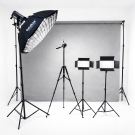 Профессиональный студийный свет Pro Studio Max с фоном: Bediro TJ300II + октобокс 95см + 2×RGB LED панели (U880+ PRO и U600+ PRO) + бумажный фон 2×3м + стойки + штатив F-660TK