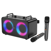 Портативная Bluetooth-колонка Hoco DS77 Present с 2 беспроводными микрофонами (30W, FM, RGB, USB)