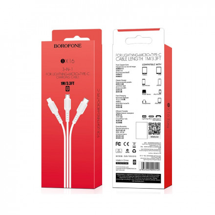 USB кабель Borofone BX16 Easy 3 в 1 (1 м)