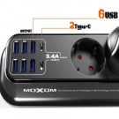 Удлинитель MoXom MX-ST05  (6USB+ 2TYPE-C OUTPUT 3.4A)