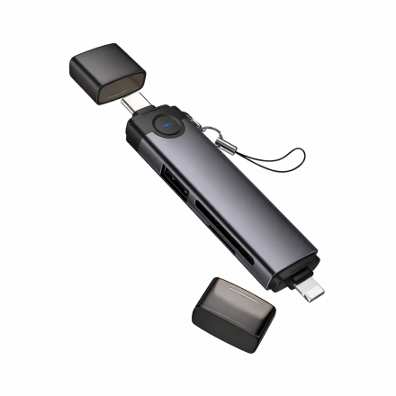 Картридер HOCO HB56B Victory Type-C / Lightning 3-в-1 для USB-A, SD и TF карт памяти