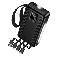 Мощный повербанк Hoco J173 20000mAh с быстрой зарядкой 22.5W, встроенными кабелями и двойным LED-фонариком Мощный повербанк Hoco J173 20000mAh с быстрой зарядкой 22.5W, встроенными кабелями и двойным LED-фонариком