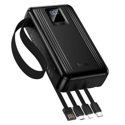 Мощный повербанк Hoco J173 20000mAh с быстрой зарядкой 22.5W, встроенными кабелями и двойным LED-фонариком