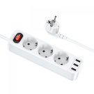 Удлинитель Hoco NS2 1,8 м 4000w 3 розетки + 3 USB 2.4a белый Удлинитель Hoco NS2 1,8 м 4000w 3 розетки + 3 USB 2.4a белый