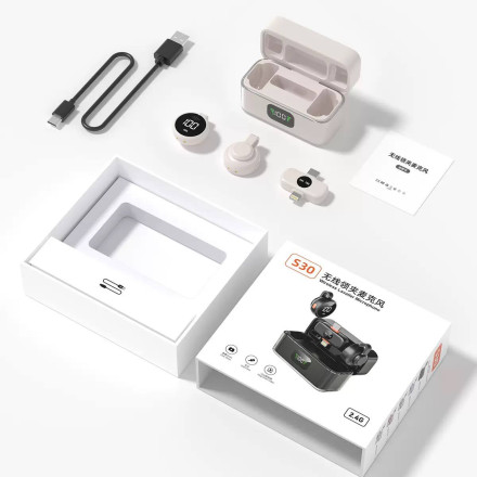 Беспроводной петличный микрофон S30 с шумоподавлением и зарядным кейсом, USB-C и Lightning, для iPhone и Android