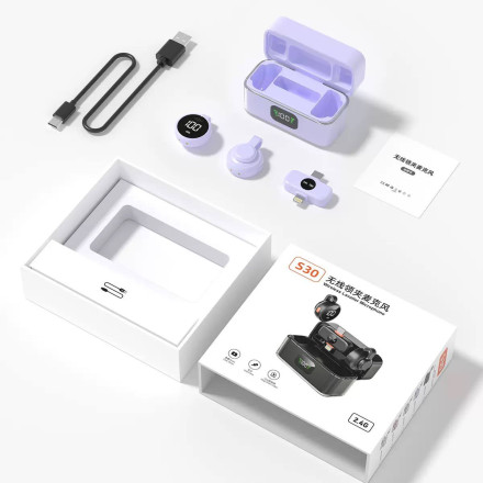 Беспроводной петличный микрофон S30 с шумоподавлением и зарядным кейсом, USB-C и Lightning, для iPhone и Android