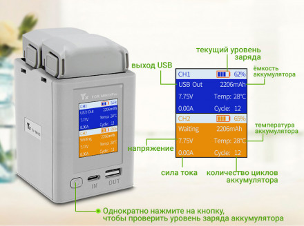 Хаб для зарядки аккумуляторов DJI Mini 3 / Mini 3 Pro / Mini 4 Pro (LCD дисплей) (YX)