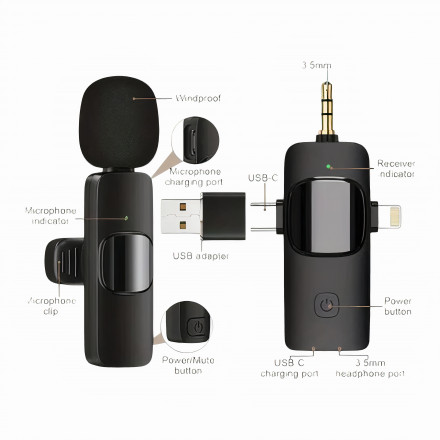 Универсальный петличный микрофон K15 (3in1) (Петличка)