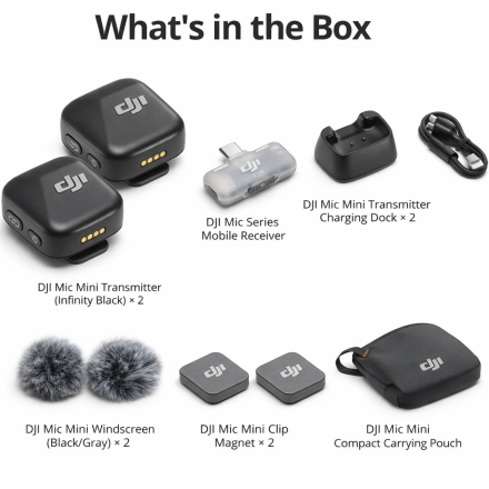 Беспроводной микрофон DJI Mic Mini (2 TX + 1 Mobile RX) — двойная петличка для iPhone и Android с шумоподавлением