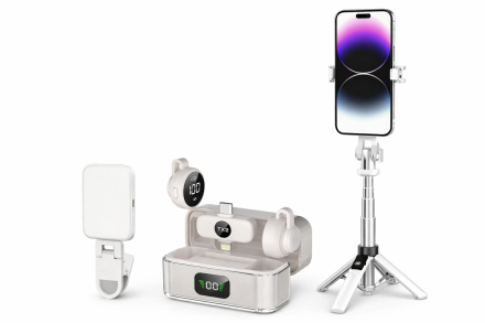 Набор для съёмки 3 в 1: LED панель W78 RGB MagSafe + беспроводной микрофон S30 + Монопод P135 (White) с Bluetooth