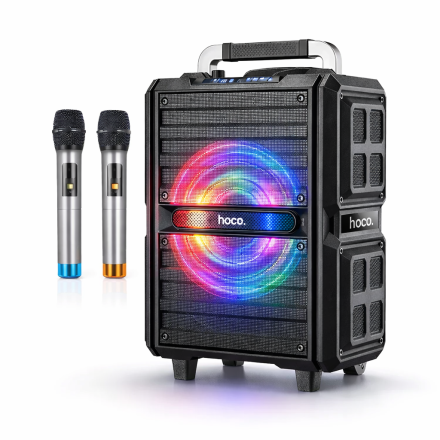 Портативная караоке колонка HOCO DS24 с микрофоном — Bluetooth акустика чемодан с колесами и подсветкой
