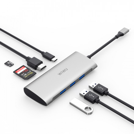 Концентратор WIWU USB-C Hub A731HP Grey 7in1