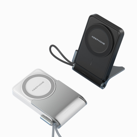 Магнитный внешний аккумулятор Keephone 10000mAh PD 20W + MagSafe 15W со встроенным кабелем и подставкой (Модель BP-45)