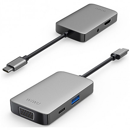 USB-концентратор Wiwu Alpha 5 в 1 USB-C Hub, цвет Серый (A513HVP)