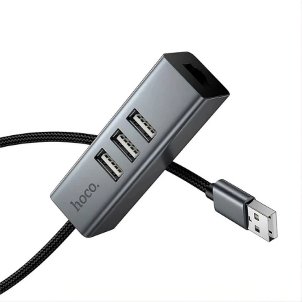 USB-Hub 4-в-1 Hoco HB1D (USB-A на 3×USB-A + RJ45 Ethernet, 1м)